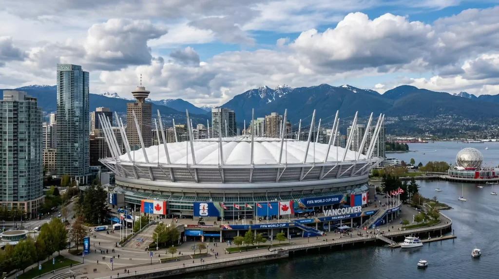 BC Place Stadium in Vancouver with its retractable roof, hosting World Cup 2026 matches
