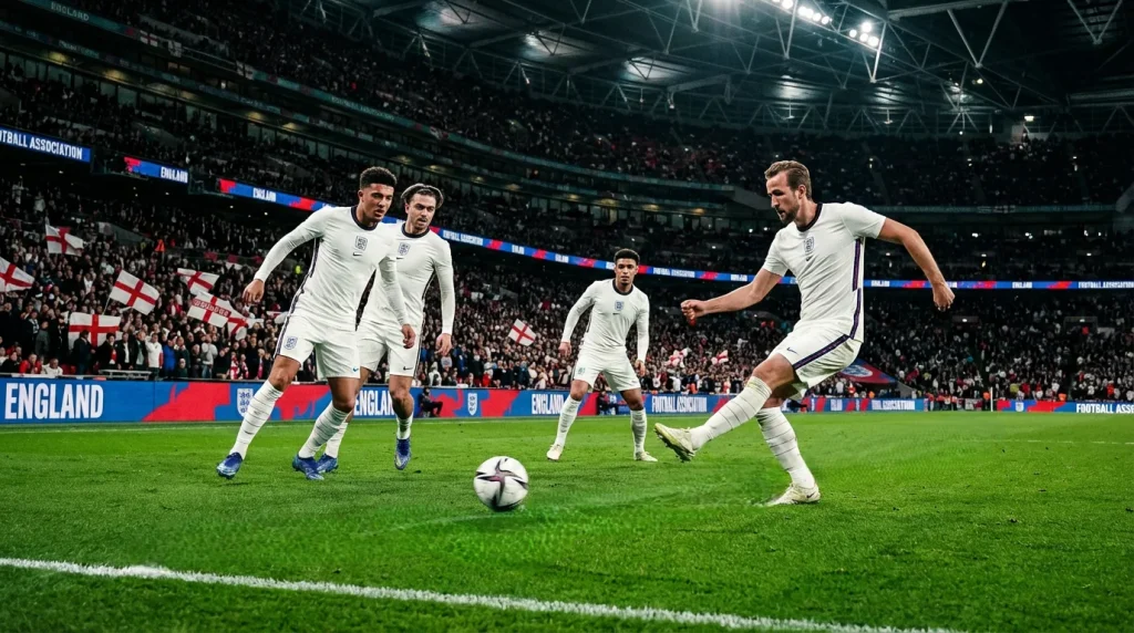 England national team players in their white kits, preparing for World Cup 2026 in North America after years of near-misses in major tournaments