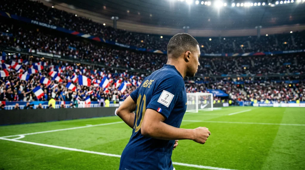 French national team led by Kylian Mbappé preparing for World Cup 2026, seeking redemption after their penalty shootout defeat in the 2022 final