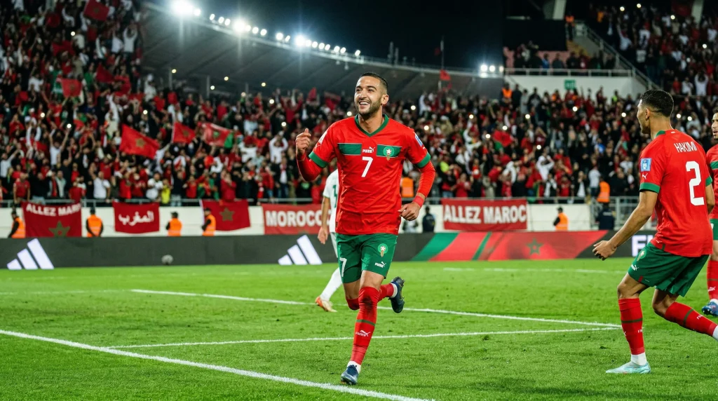 Moroccan national team celebrating their historic 2022 World Cup semi-final run as they prepare to build on that success at World Cup 2026