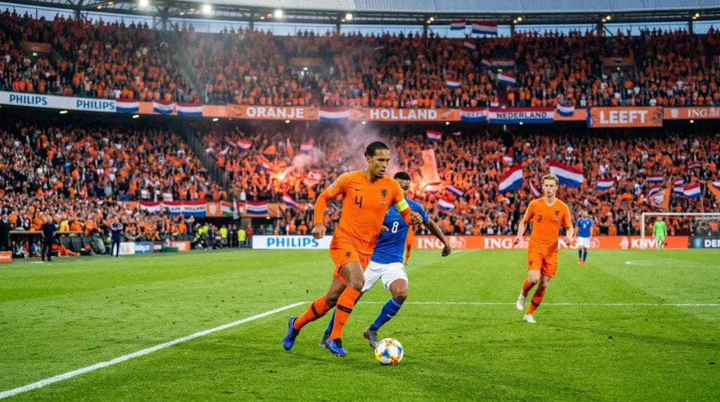 Dutch national team in their iconic orange kits preparing for World Cup 2026, seeking to end their wait for a first World Cup title