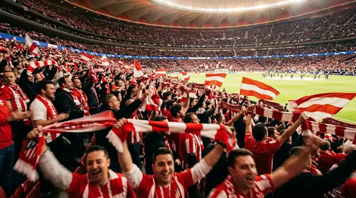 Canadian soccer fans in red and white celebrating in a stadium crowd, scarves and flags raised, capturing the buzz around Canada's World Cup knockout match
