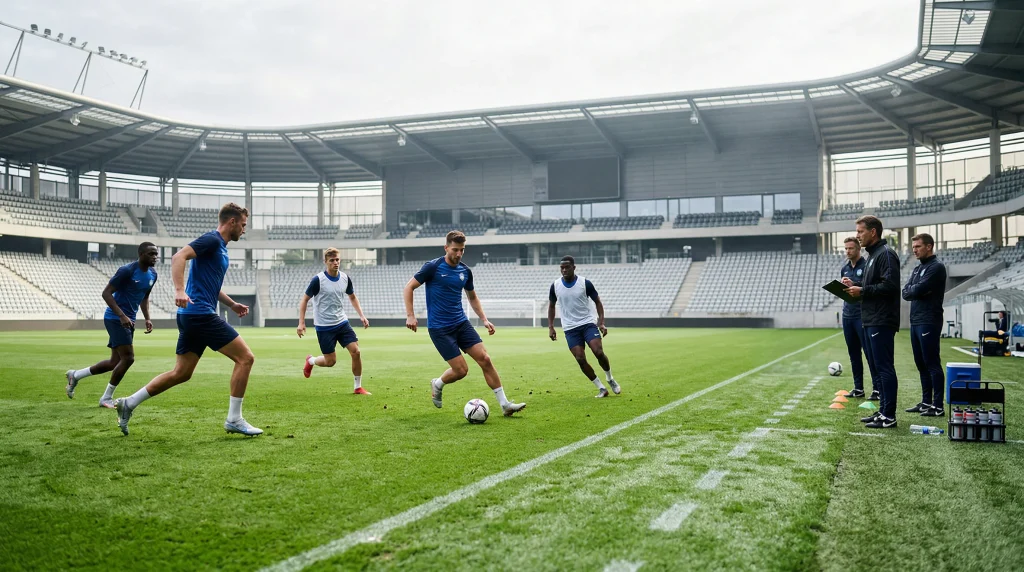 European national team players in training representing the 16 UEFA nations competing at World Cup 2026