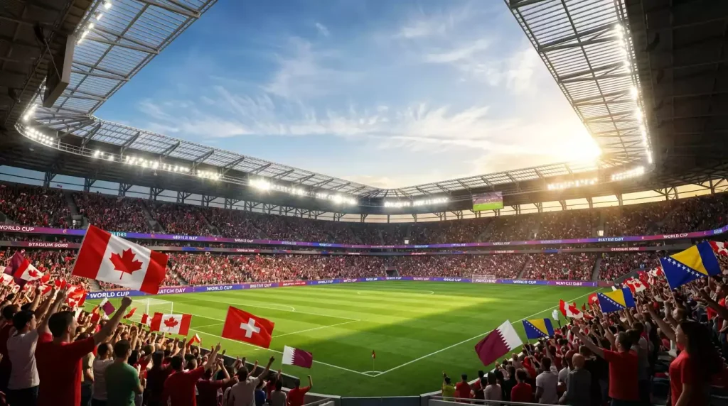 World Cup 2026 Group B featuring Canada, Switzerland, Qatar, and Bosnia and Herzegovina competing on Canadian soil