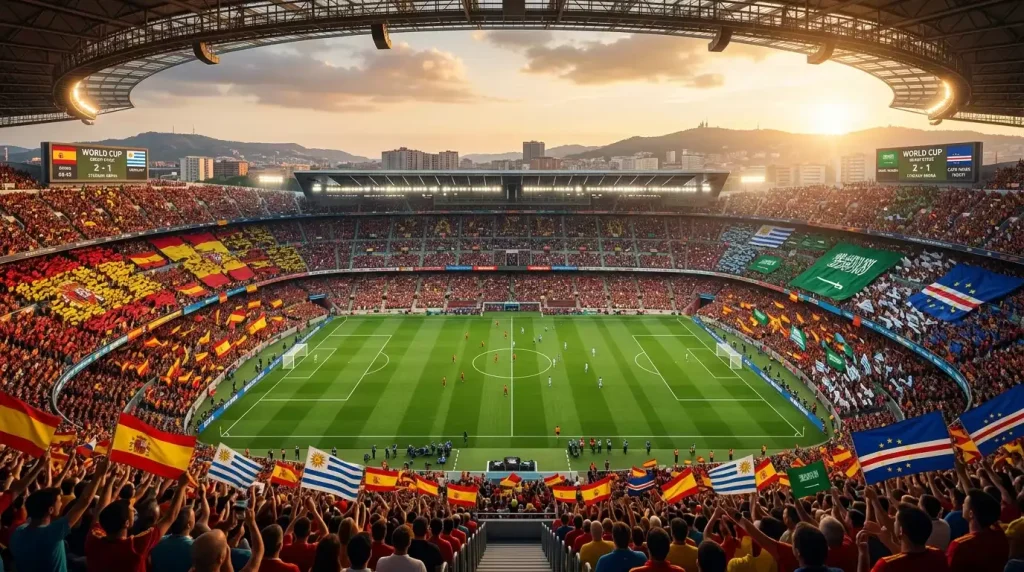 World Cup 2026 Group H featuring Spain, Uruguay, Saudi Arabia, and Cape Verde in tournament action